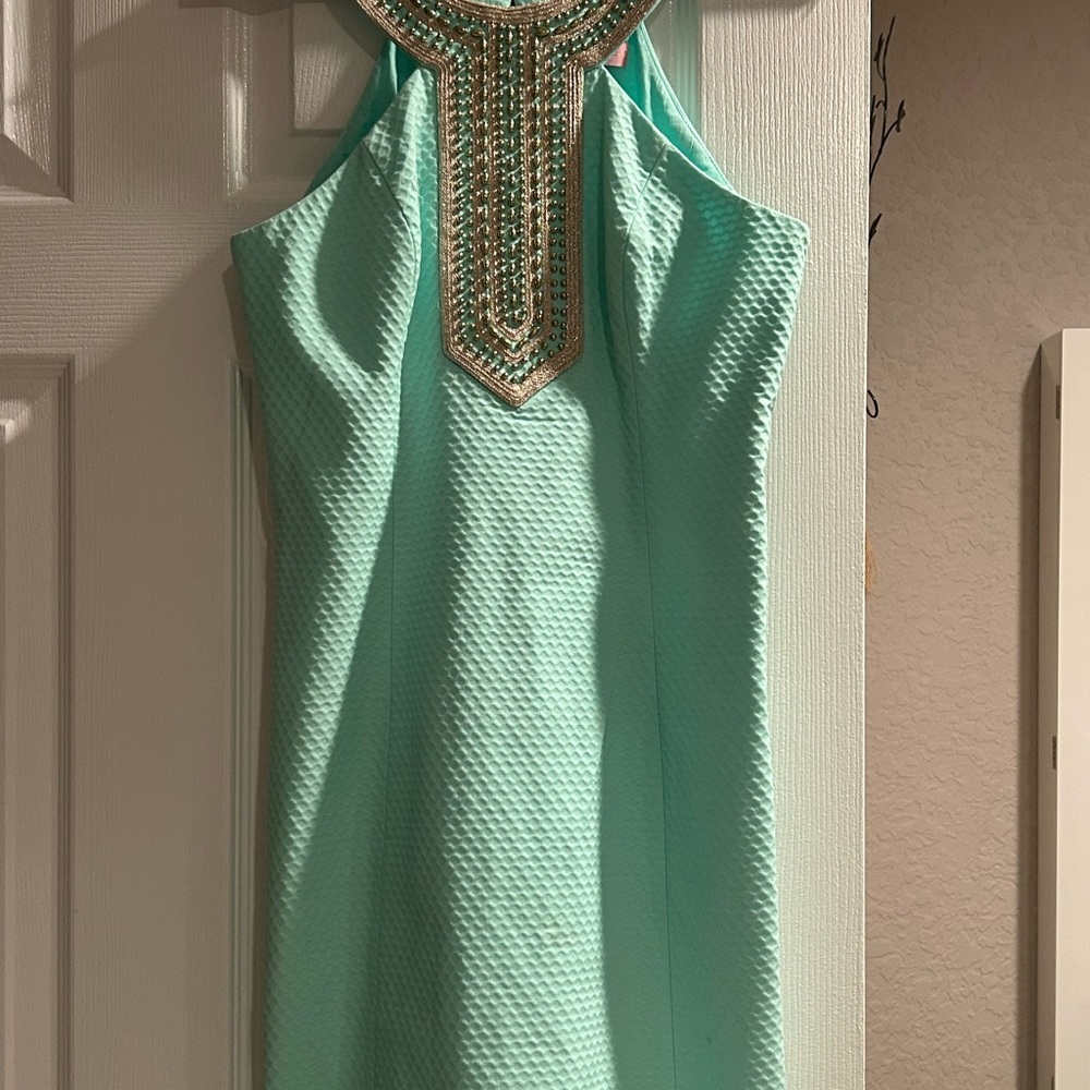 Lilly Pulitzer Aqua Dress with Gold Accents